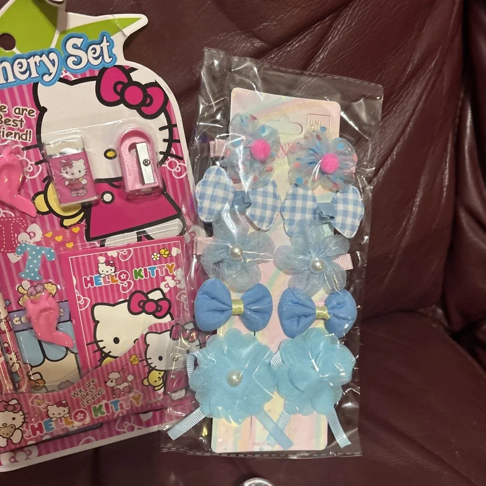 Stationary School Gift  Set Bundle Hello Kitty Pencil Eraser Barrette Color Penc